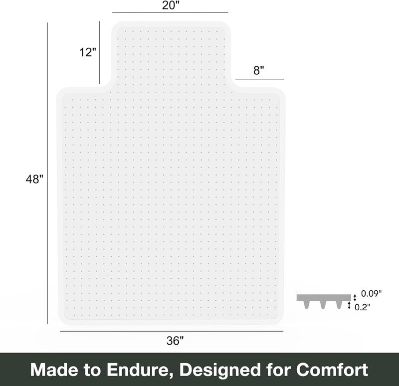 FUNMAT Chair Mat for Carpet, 36" x 48" Easy Glide Desk Chair Mat for Carpeted Floors, Beveled Edge Vinyl Mat with Grips, Heavy Duty Carpet Protector for Home Office, Clear(with Lip) - Image 2